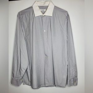 Calvin Klein White Collared Striped Long Sleeve Button down shirt 17 34-35